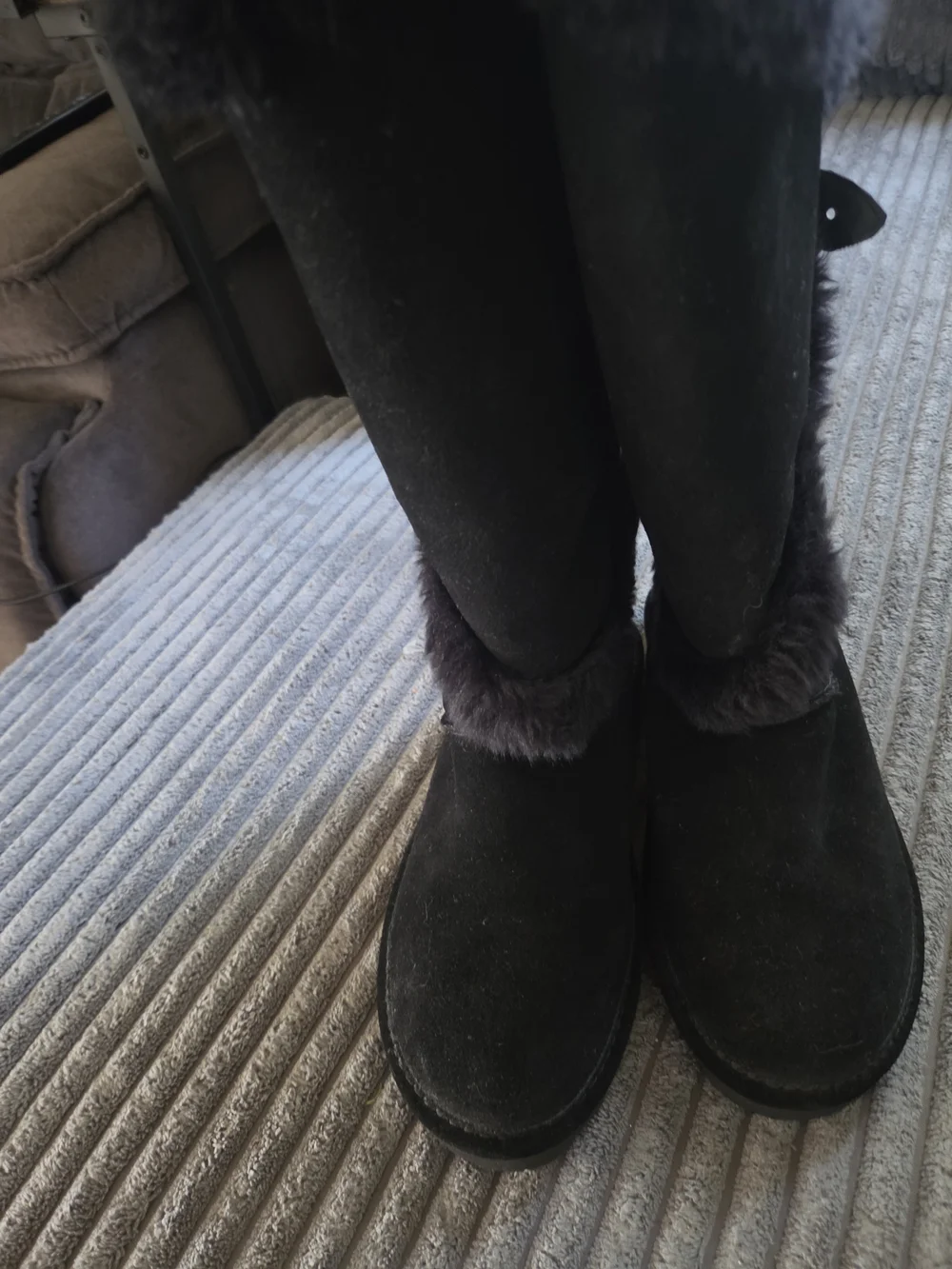 BearPaw Women’s Black Faux-Fur Winter Boots with Strap Detail